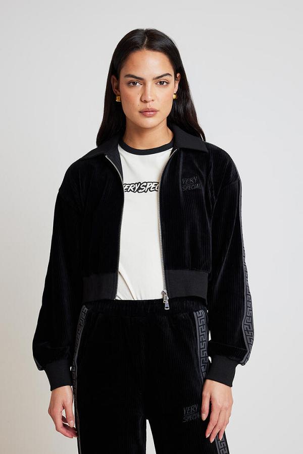 Something Very Special Velour Cord Crop Jacket Black