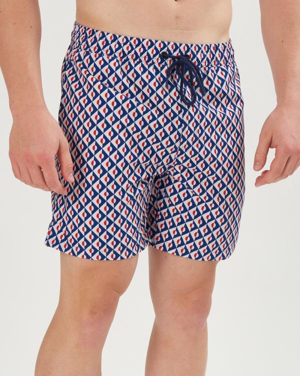 3 Wise Men - 3 Wise Men Kai Navy & Red Beach Shorts - Swimwear (Navy) 3 Wise Men Kai Navy & Red Beach Shorts