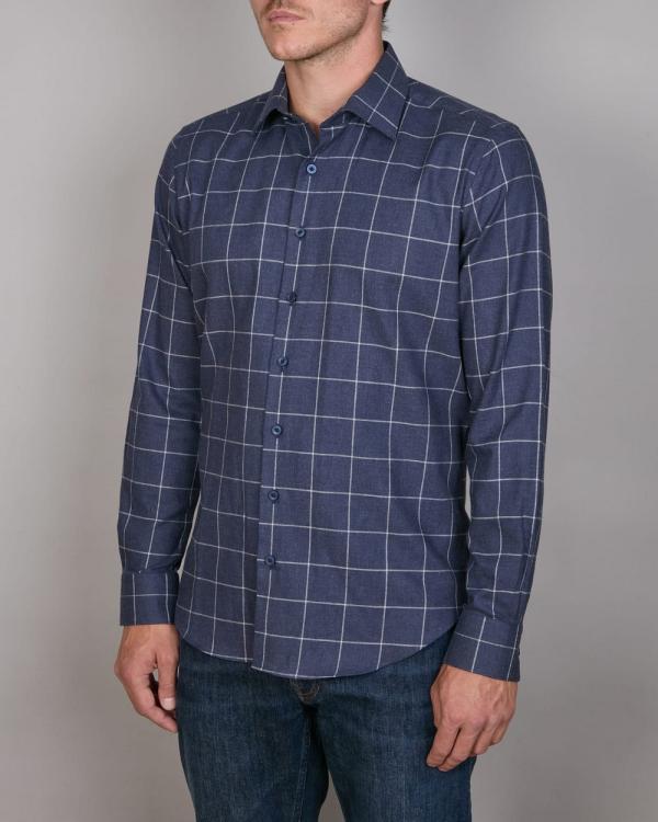 Abelard - Highland Peached Check Slim Fit Shirt - Casual shirts (NAVY) Highland Peached Check Slim Fit Shirt