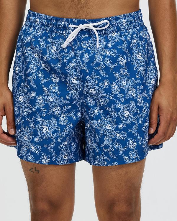Abercrombie & Fitch - 5 Inch Relaxed Hem Pattern Boardshorts - Shorts (Blue Floral) 5-Inch Relaxed Hem Pattern Boardshorts