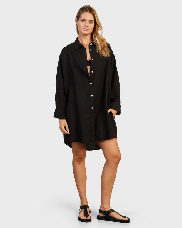 Academy Brand - Hampton Linen Beach Dress - Dresses (BLACK) Hampton Linen Beach Dress