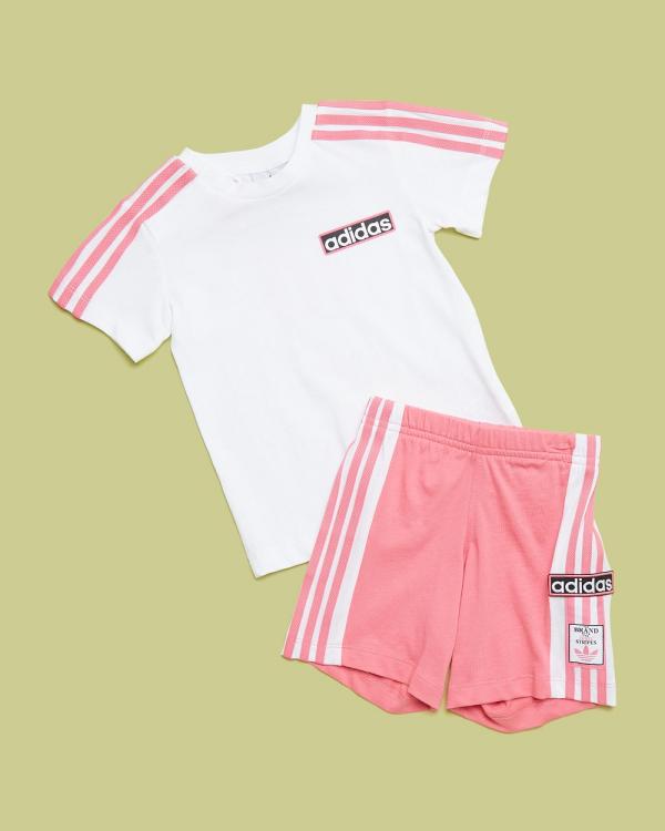 adidas Originals - Adibreak Shorts and Tee Set   Babies Kids - 2 Piece (Pink Fusion) Adibreak Shorts and Tee Set - Babies-Kids