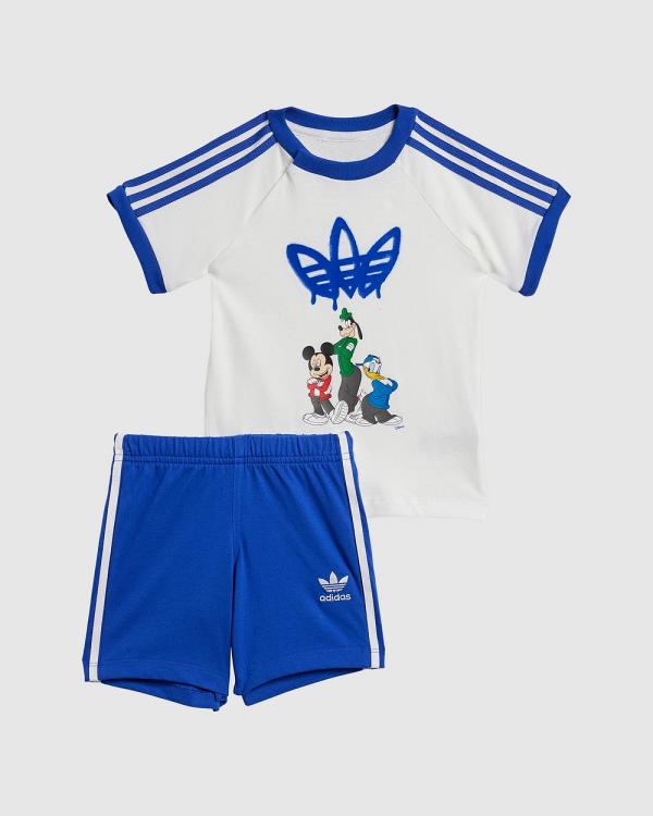 adidas Originals - Disney Mickey Mouse Shorts Tee Set   Babies Kids - 2 Piece (White & Semi Lucid Blue) Disney Mickey Mouse Shorts Tee Set - Babies-Kids