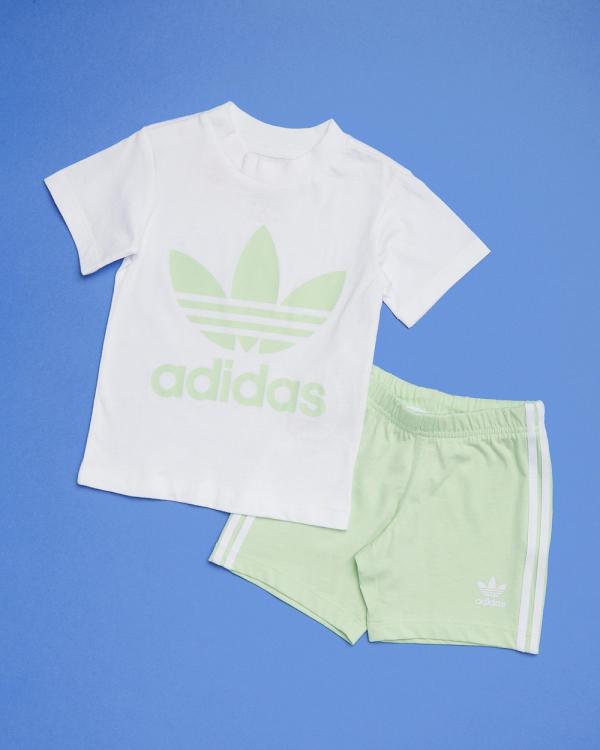 adidas Originals - Short Tee Set   Babies Kids - 2 Piece (Semi Green Spark) Short Tee Set - Babies-Kids