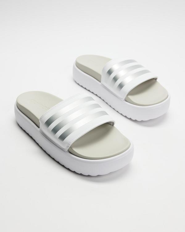 adidas Sportswear - Adilette Platforms   Women's - Sandals (Cloud White, Zero Metalic & Grey One) Adilette Platforms - Women's