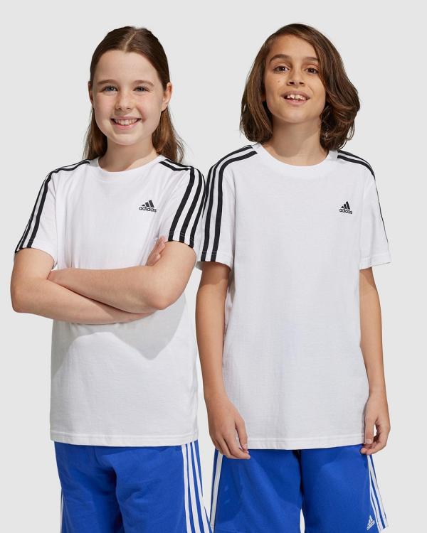 adidas Sportswear - Essential 3 Stripes Tee   Kids Teens - Short Sleeve T-Shirts (White & Black) Essential 3 Stripes Tee - Kids-Teens