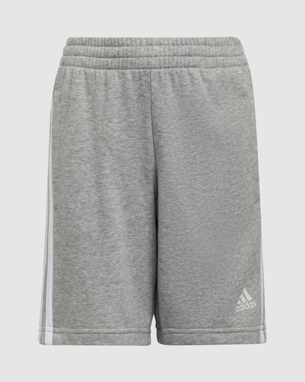 adidas Sportswear - Essentials 3 Stripes Shorts   Kids - Shorts (Grey & White) Essentials 3-Stripes Shorts - Kids