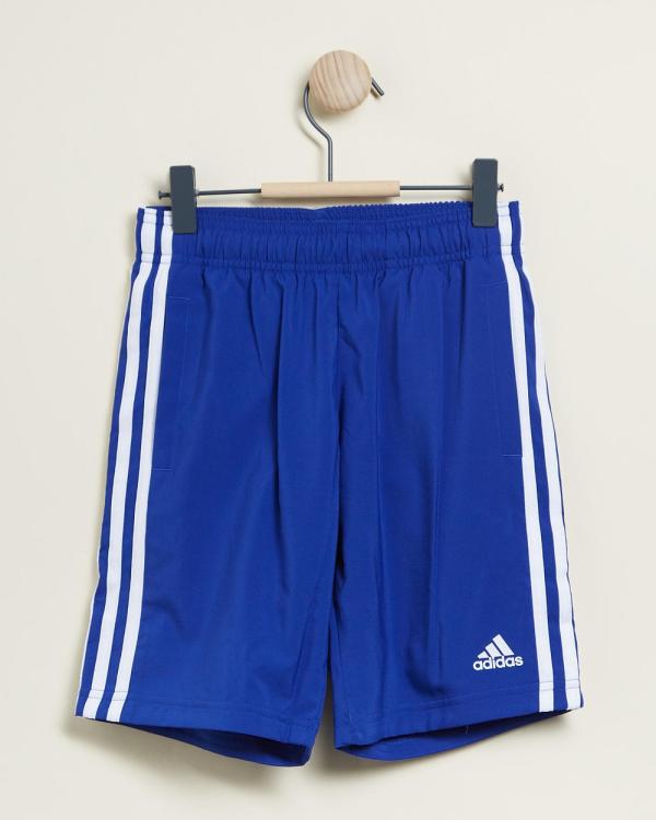 adidas Sportswear - Essentials 3 Stripes Woven Shorts   Kids Teens - Shorts (Semi Lucid Blue & White) Essentials 3-Stripes Woven Shorts - Kids-Teens