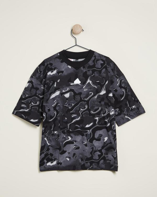 adidas Sportswear - Future Icons Allover Print T Shirt   Kids Teens - Short Sleeve T-Shirts (Grey Two, Grey Three & Black) Future Icons Allover Print T-Shirt - Kids-Teens