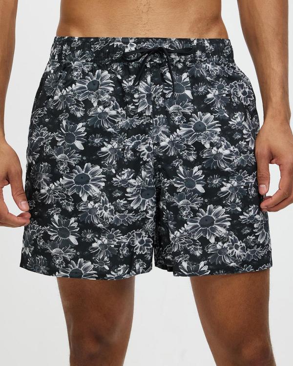 adidas Swim - Short Length Graphic Swim Shorts - Swimwear (Black & White) Short Length Graphic Swim Shorts
