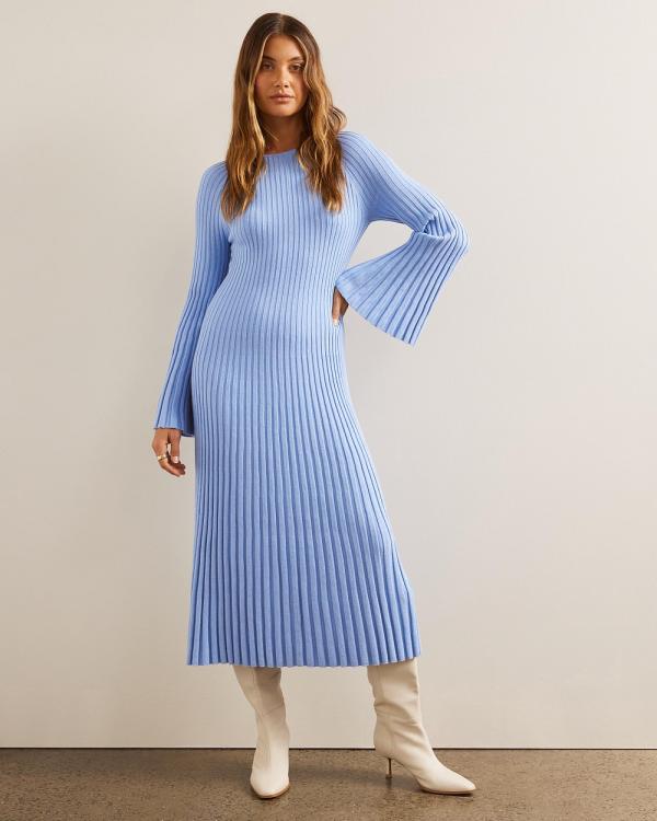 AERE - Accordian Pleated Knit Dress - Dresses (Soft Blue) Accordian Pleated Knit Dress