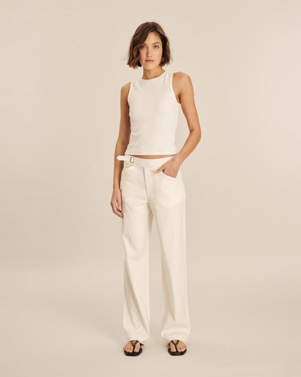 AERE - Asymmetric Buckle Straight Leg Pants - Pants (White) Asymmetric Buckle Straight Leg Pants