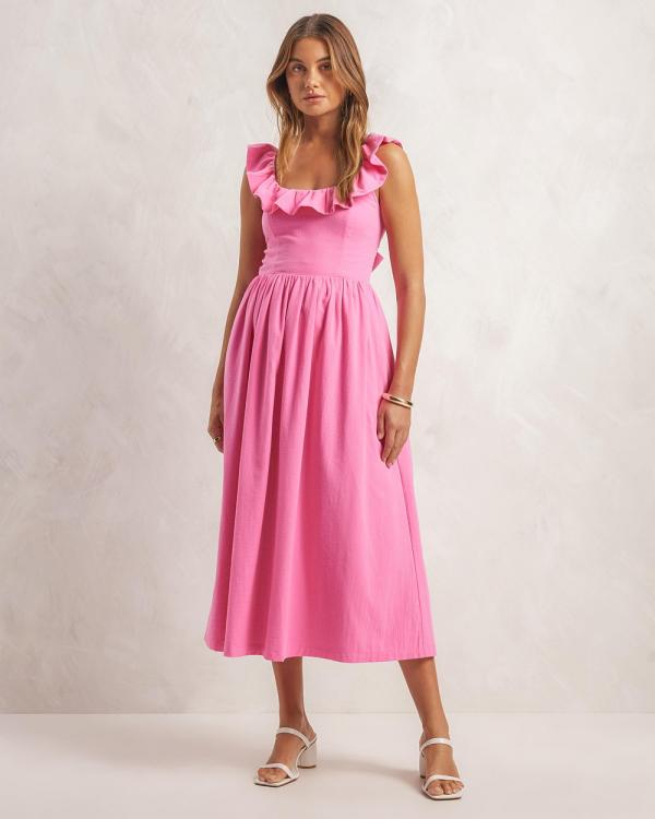 AERE - Frill Recycled Cotton Midi Dress - Dresses (Plumeria Pink) Frill Recycled Cotton Midi Dress