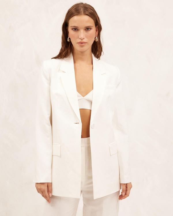 AERE - Linen Blend Tailored Blazer - Blazers (Soft White) Linen Blend Tailored Blazer