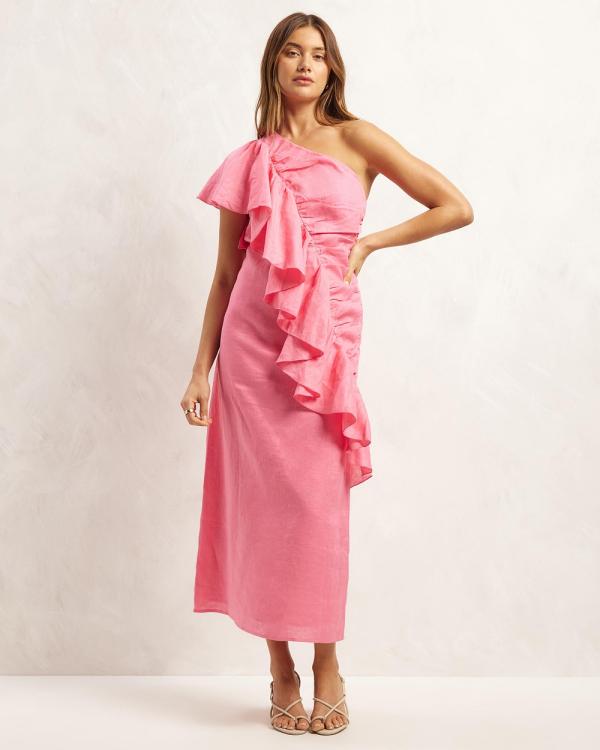AERE - Linen Frill Midi Dress - Dresses (Peony Pink) Linen Frill Midi Dress