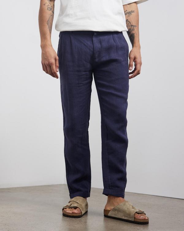 AERE - Linen Pleated Pants - Pants (Navy) Linen Pleated Pants