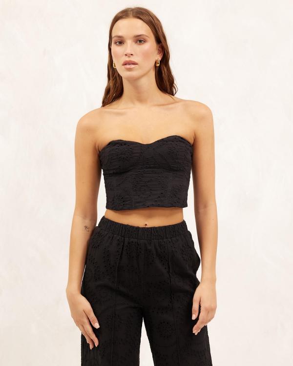 AERE - Organic Cotton Broderie Bustier Top - Cropped tops (Black) Organic Cotton Broderie Bustier Top