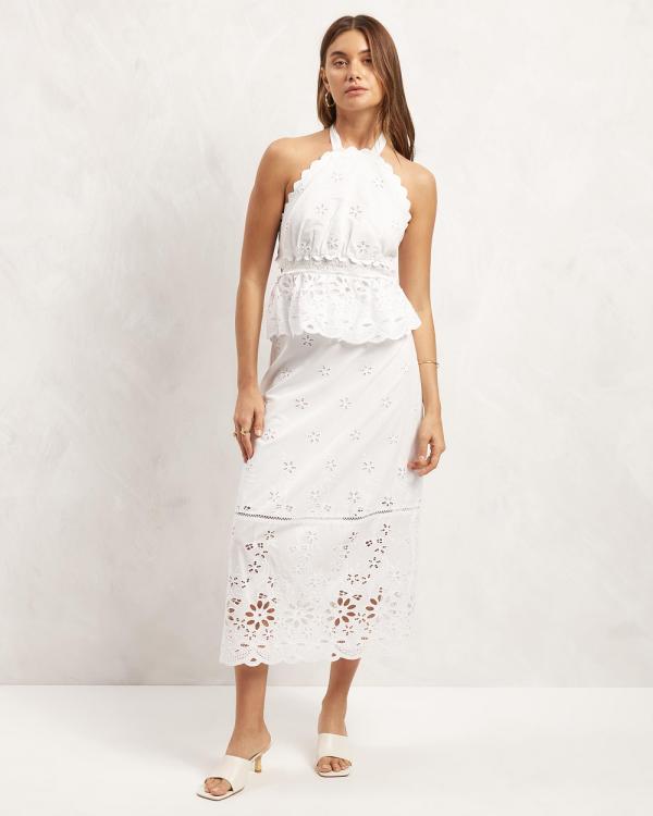 AERE - Organic Cotton Broderie Midi Skirt - Skirts (White) Organic Cotton Broderie Midi Skirt