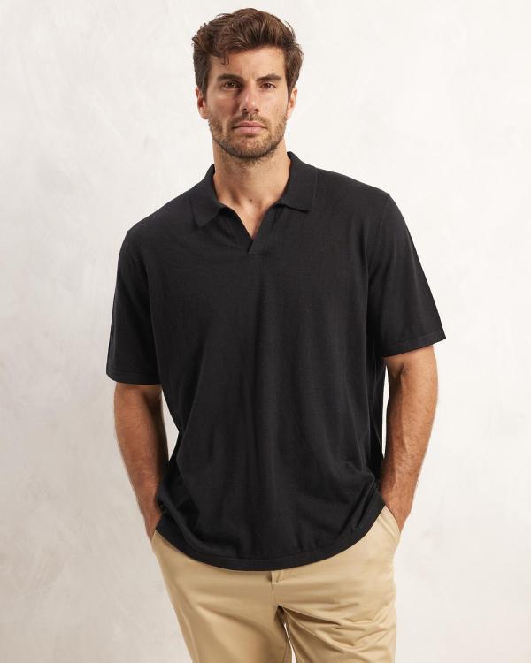 AERE - Organic Cotton Cashmere Polo - Shirts & Polos (Black) Organic Cotton Cashmere Polo