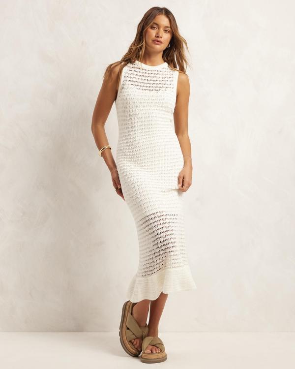 AERE - Organic Cotton Crochet Maxi Dress - Dresses (Soft White) Organic Cotton Crochet Maxi Dress