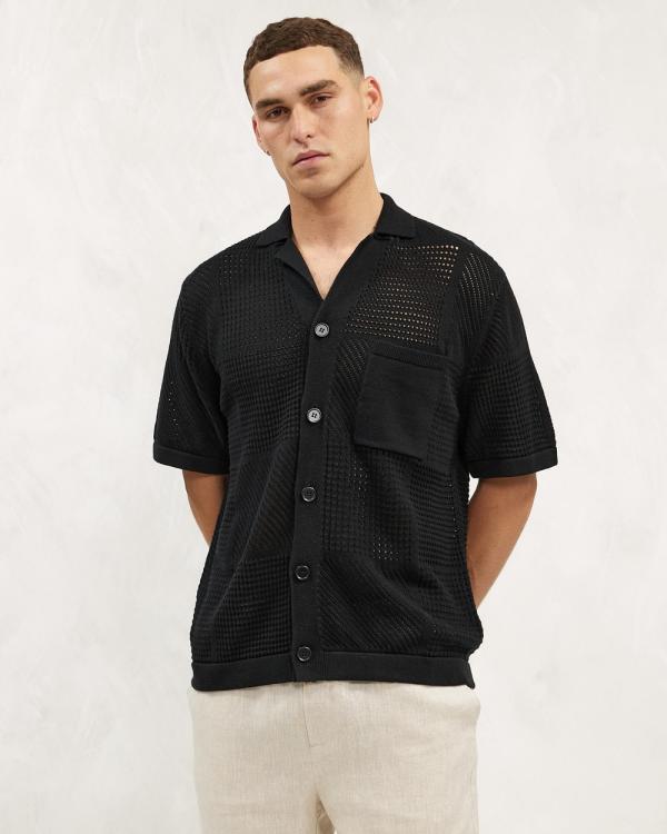 AERE - Organic Cotton Crochet Polo - Casual shirts (Black) Organic Cotton Crochet Polo