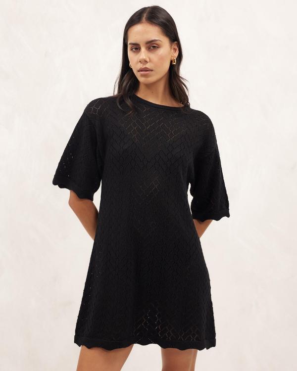 AERE - Organic Cotton Relaxed Knit Mini Dress - Dresses (Black) Organic Cotton Relaxed Knit Mini Dress