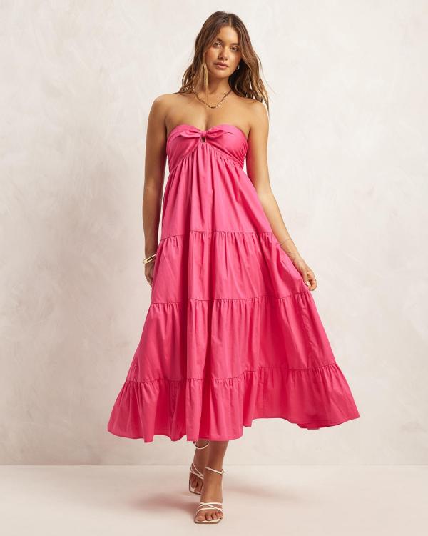 AERE - Organic Cotton Tie Front Strapless Maxi Dress - Dresses (Raspberry Sorbet) Organic Cotton Tie Front Strapless Maxi Dress