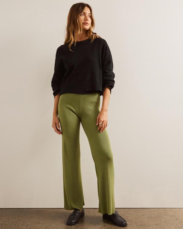 AERE - Pointelle Panel Knit Pants - Pants (Khaki) Pointelle Panel Knit Pants