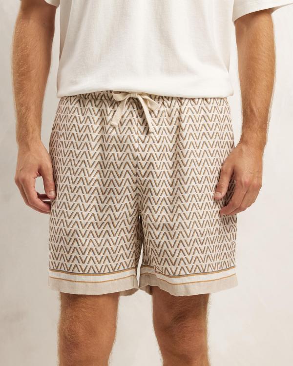 AERE - Printed Linen Shorts - Shorts (Neutral Print) Printed Linen Shorts