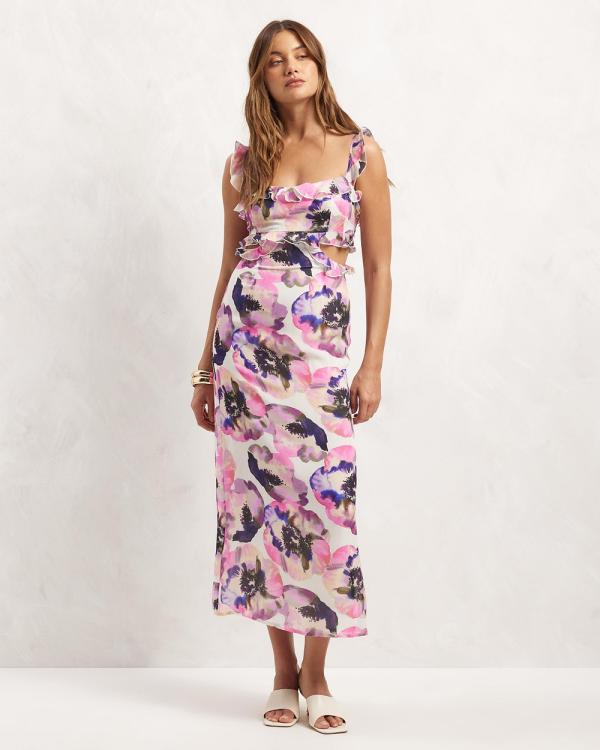 AERE - Ruffle Cut Out Midi Dress - Printed Dresses (Daydream Blooms) Ruffle Cut Out Midi Dress