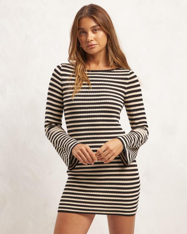 AERE - Soft Knit Mini Dress - Dresses (Black Natural Stripe) Soft Knit Mini Dress