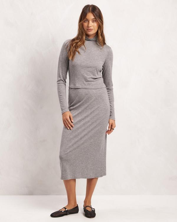 AERE - Wool Blend Knit Skirt - Skirts (Grey Marle) Wool Blend Knit Skirt