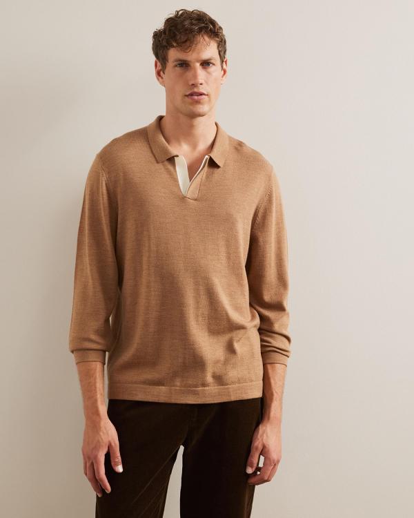 AERE - Wool Contrast LS Polo - Shirts & Polos (Brown Marle) Wool Contrast LS Polo