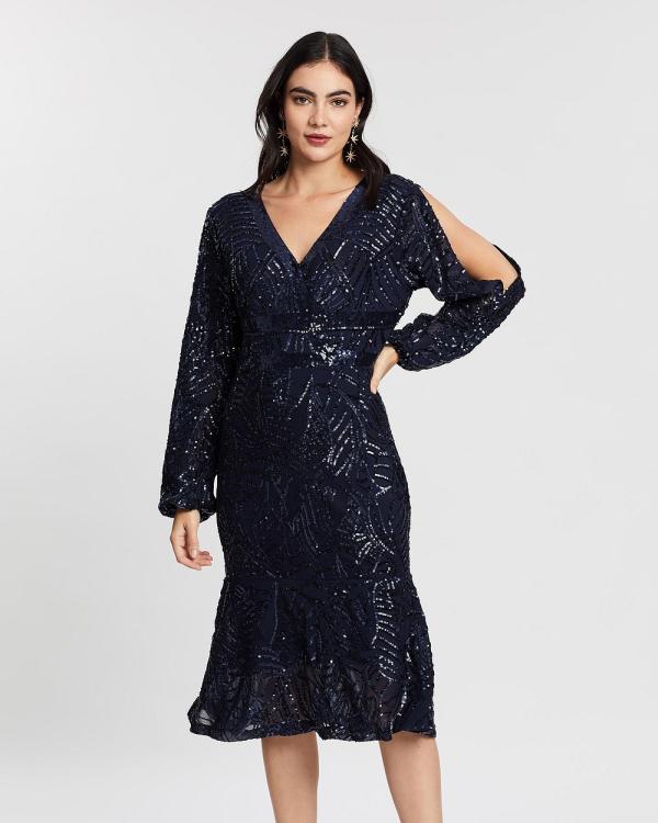 Alabaster The Label - Luminescence Sequin Sleeve Dress - Dresses (Navy) Luminescence Sequin Sleeve Dress