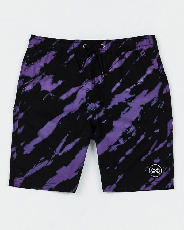 Alphabet Soup - Kids Riptide Boardshort Black Purple - Swimwear (Black) Kids Riptide Boardshort Black-Purple