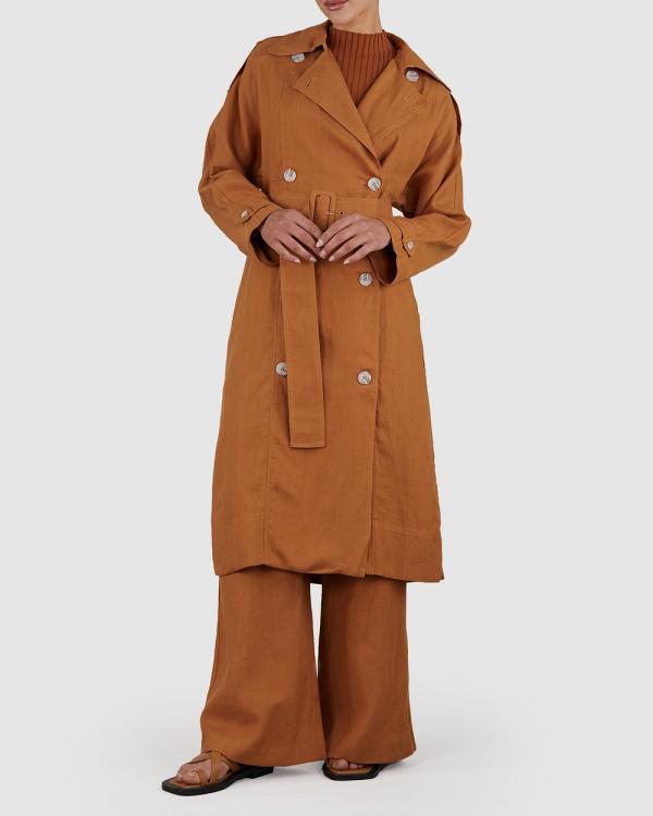 Amelius - Elvie Linen Trench Coat - Trench Coats (Ochre) Elvie Linen Trench Coat