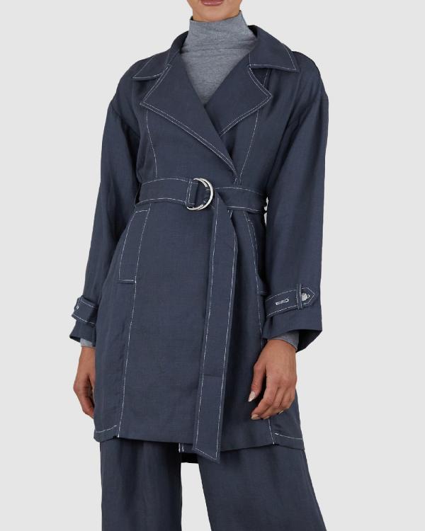 Amelius - Elvie Linen Trench Jacket - Dresses (Blue) Elvie Linen Trench Jacket