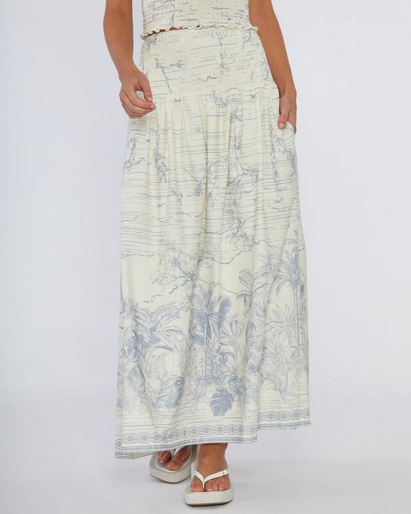 Amelius - Fresco Linen Shirred Skirt - Skirts (Azzuro Multi) Fresco Linen Shirred Skirt