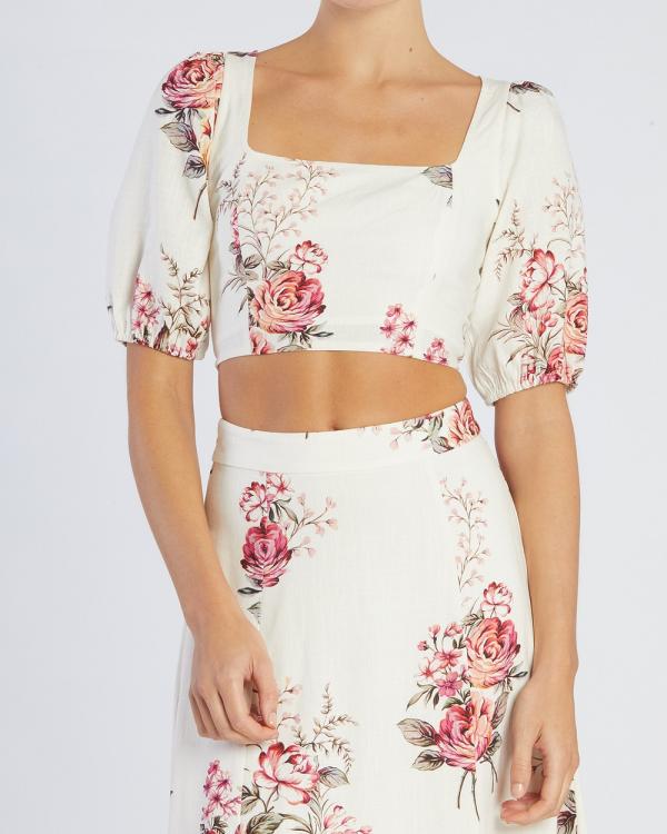 Amelius - Heartloom Rose Linen Crop Top - Cropped tops (Multi) Heartloom Rose Linen Crop Top