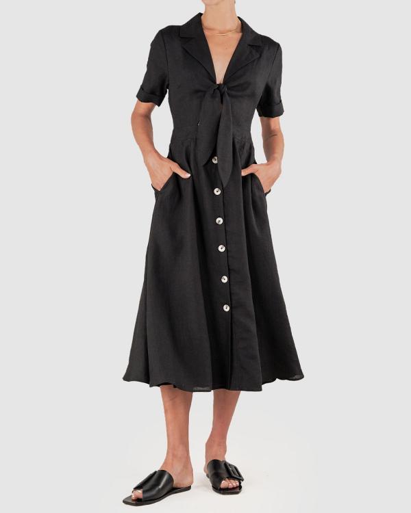 Amelius - Ines Linen Tie Front Dress - Dresses (Black) Ines Linen Tie Front Dress