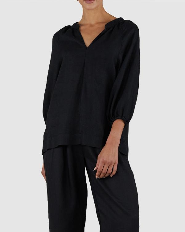 Amelius - Telopea Linen Blouse - Tops (Black) Telopea Linen Blouse