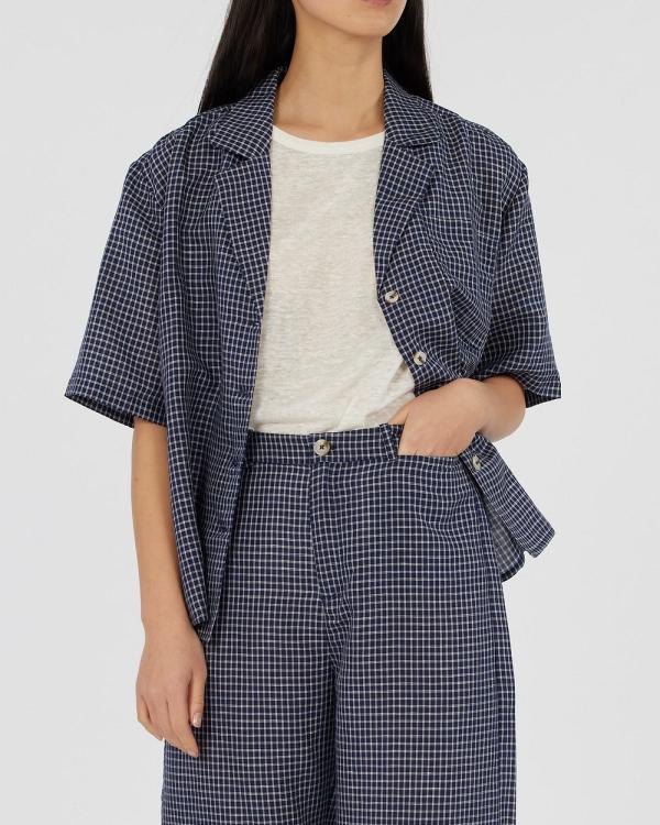 Amelius - Virtuous Check Oversized Shirt - Tops (Navy) Virtuous Check Oversized Shirt