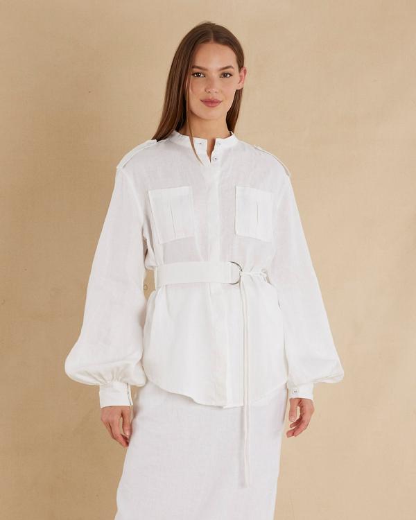 Amelius - Yvette Linen Belted Shirt - Tops (White) Yvette Linen Belted Shirt