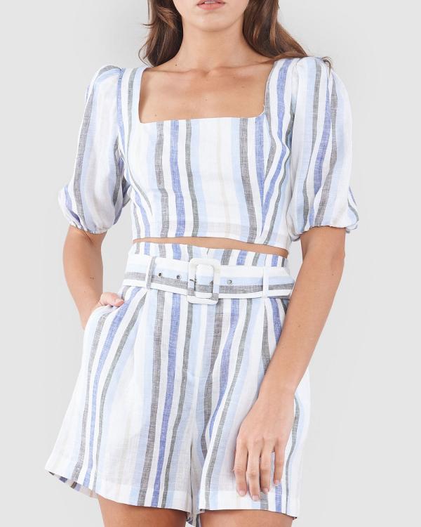 Amelius - Zanci Stripe Linen Crop Top - Cropped tops (Blue) Zanci Stripe Linen Crop Top