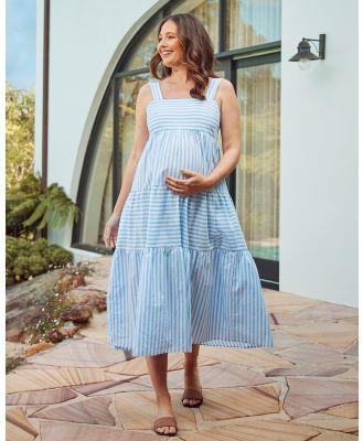 Angel Maternity - Shirley Maternity Tiered Maxi Dress in Blue Stripe - Printed Dresses (Blue Stripe) Shirley Maternity Tiered Maxi Dress in Blue Stripe