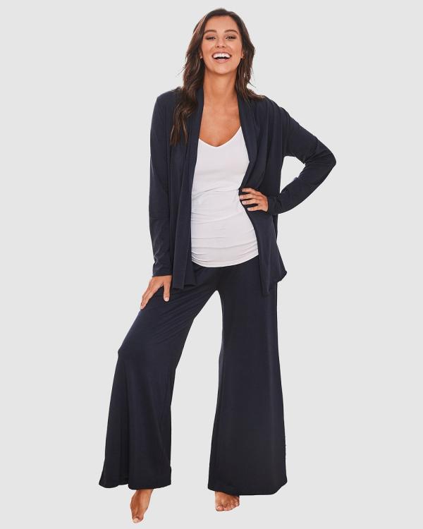 Angel Maternity - Street to Home 3 Piece Maternity Set with Wide Leg Maternity Pant in Navy White - Two-piece sets (Navy/White) Street to Home 3-Piece Maternity Set with Wide Leg Maternity Pant in Navy-White