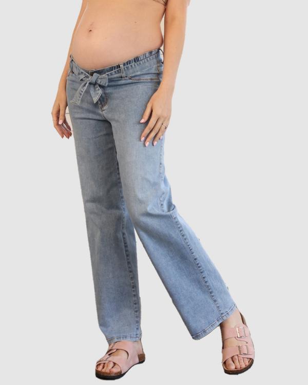 Angel Maternity - Under the Bump Wide Leg Maternity Denim Jeans - Slim (Blue) Under the Bump Wide Leg Maternity Denim Jeans