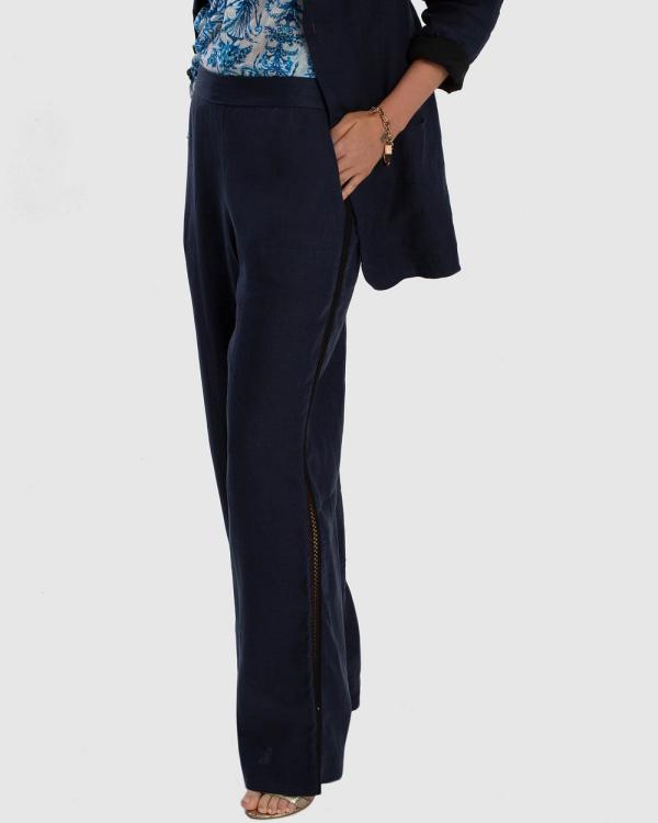 Aqua Blu Australia - Serenity Relaxed Linen Pant - Swimwear (Navy) Serenity Relaxed Linen Pant