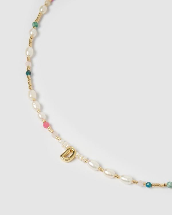 Arms Of Eve - Beaded Gemstone and Pearl Initial Necklace   D - Jewellery (Multi) Beaded Gemstone and Pearl Initial Necklace - D