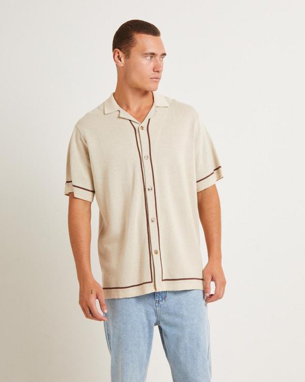 Arvust - Knit Bowling Short Sleeve Shirt - Shirts & Polos (NATURAL) Knit Bowling Short Sleeve Shirt